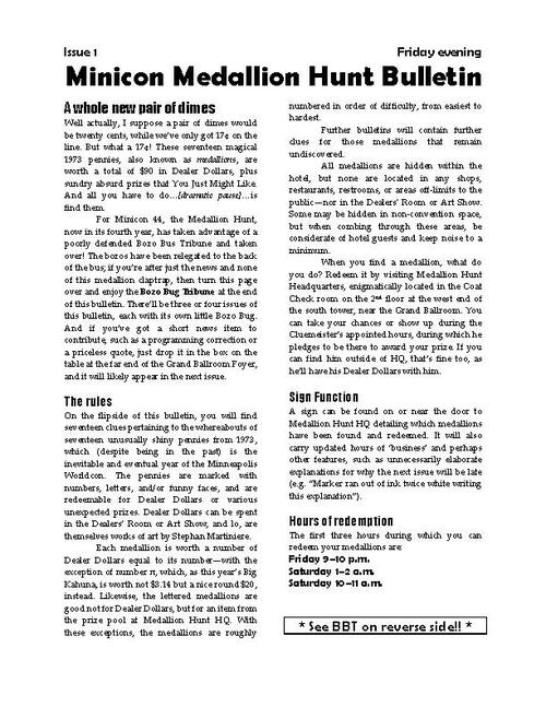 Medallion Hunt Bulletin 1